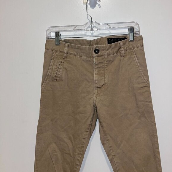 All Saints Mens Stove Khaki Slim-Fit Chino Pants 28 - Picture 3 of 10